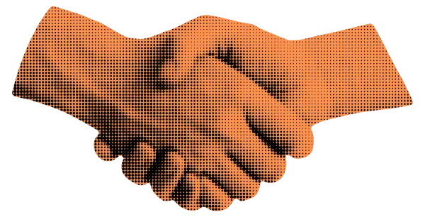 Halftone illustration of a handshake representing white-label partnership