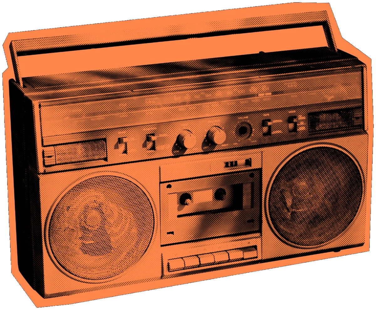 Halftone illustration of a vintage boombox representing streaming audio advertising