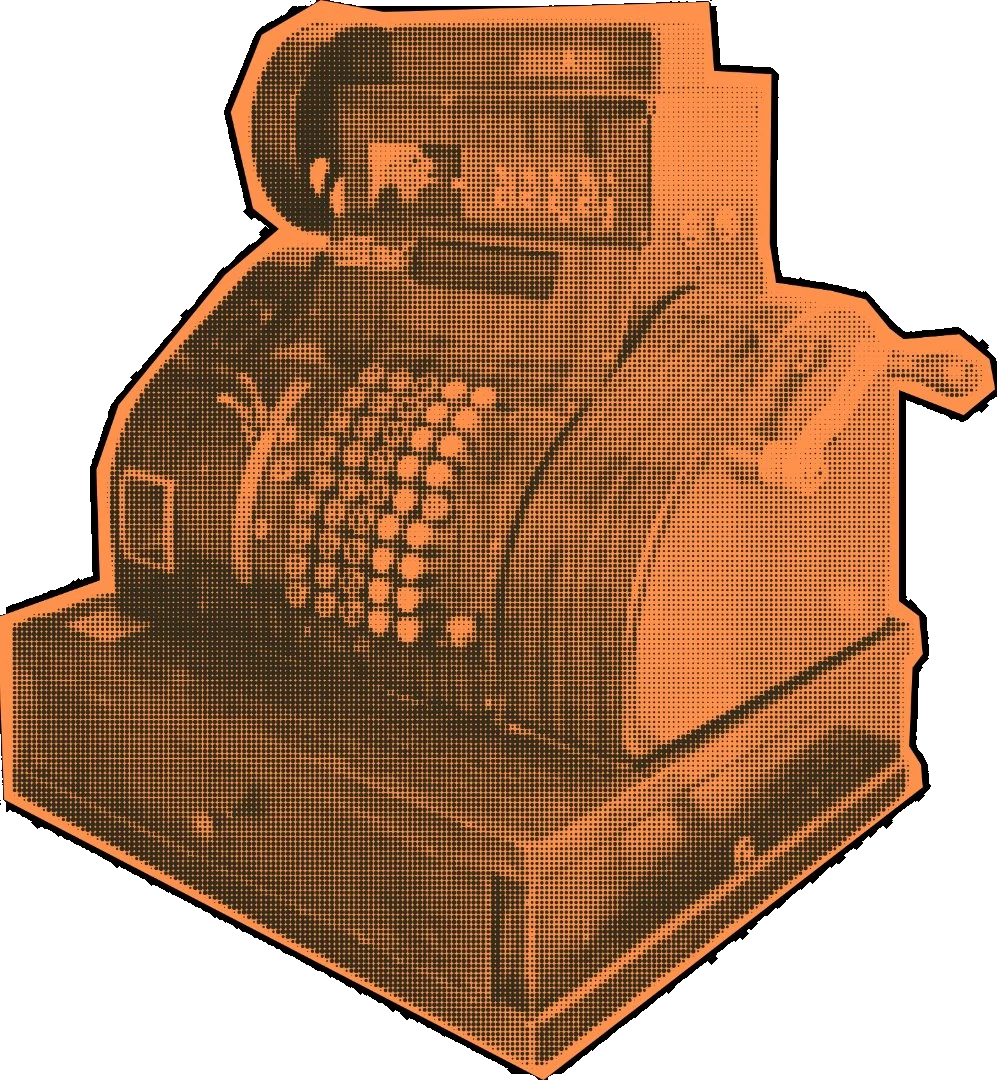 Vintage cash register halftone illustration representing recovered media margin