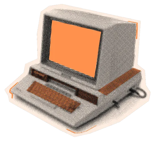 Halftone illustration of a vintage computer representing AI-ready website builds