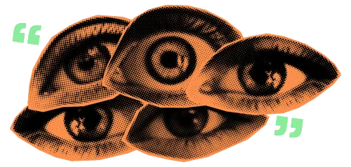 Halftone illustration of eyes representing social media attention and advertising