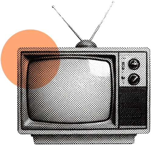 Halftone illustration of a vintage television representing connected TV and programmatic advertising