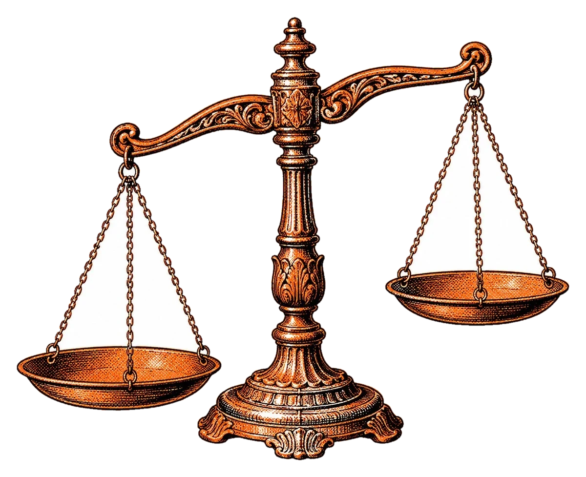 Tilted vintage balance scale, halftone illustration