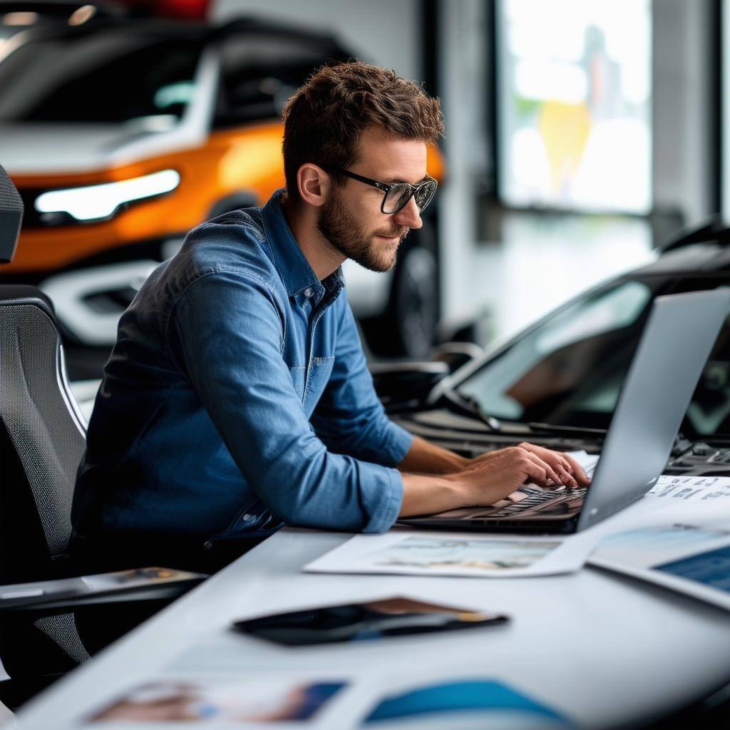 a campaign manager works on a automotive campaign for marketing launch